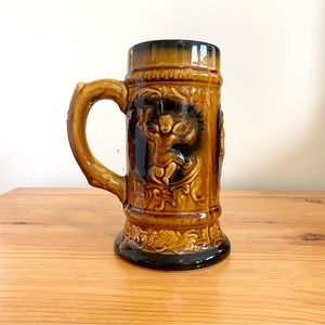 Vintage Ale Stein Ceramic Art Pottery with Cherub Angels Brown Black Mug